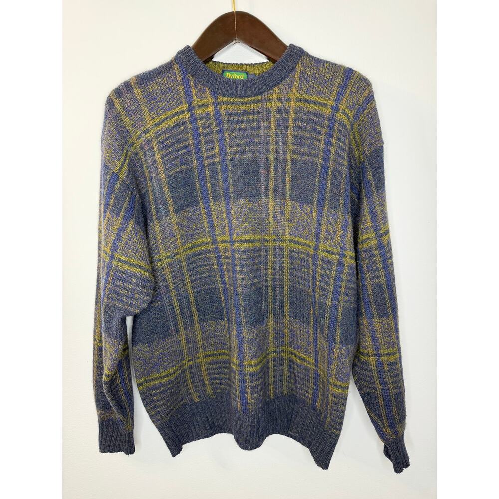 Byford Wool Plaid Knit Sweater Men's L Crew Neck Preppy